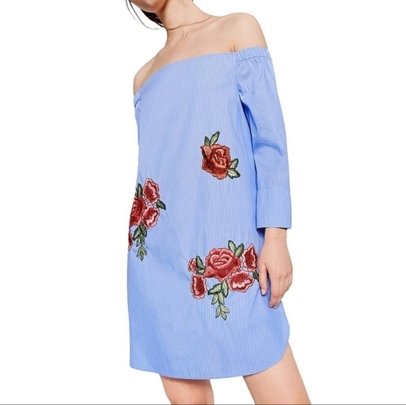 Zara  Woman Embroidered Off Shoulder Tunic Dress Medium - Picture 1 of 10